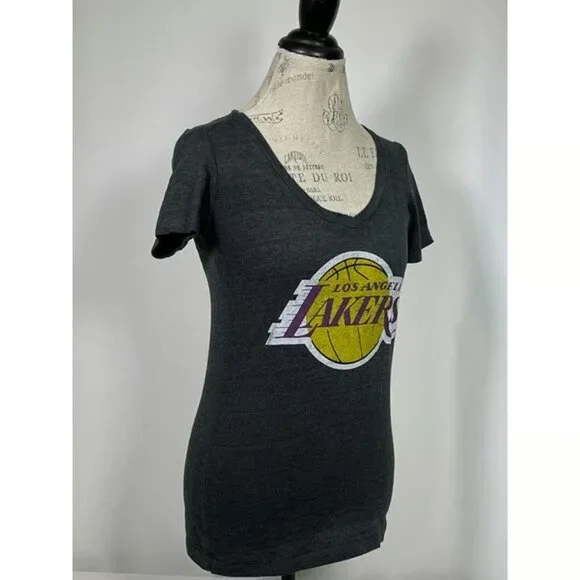 Los Angeles Lakers NBA Wright & Ditson V-Neck Gray T-Shirt Women's MEDIUM - Picture 3 of 5